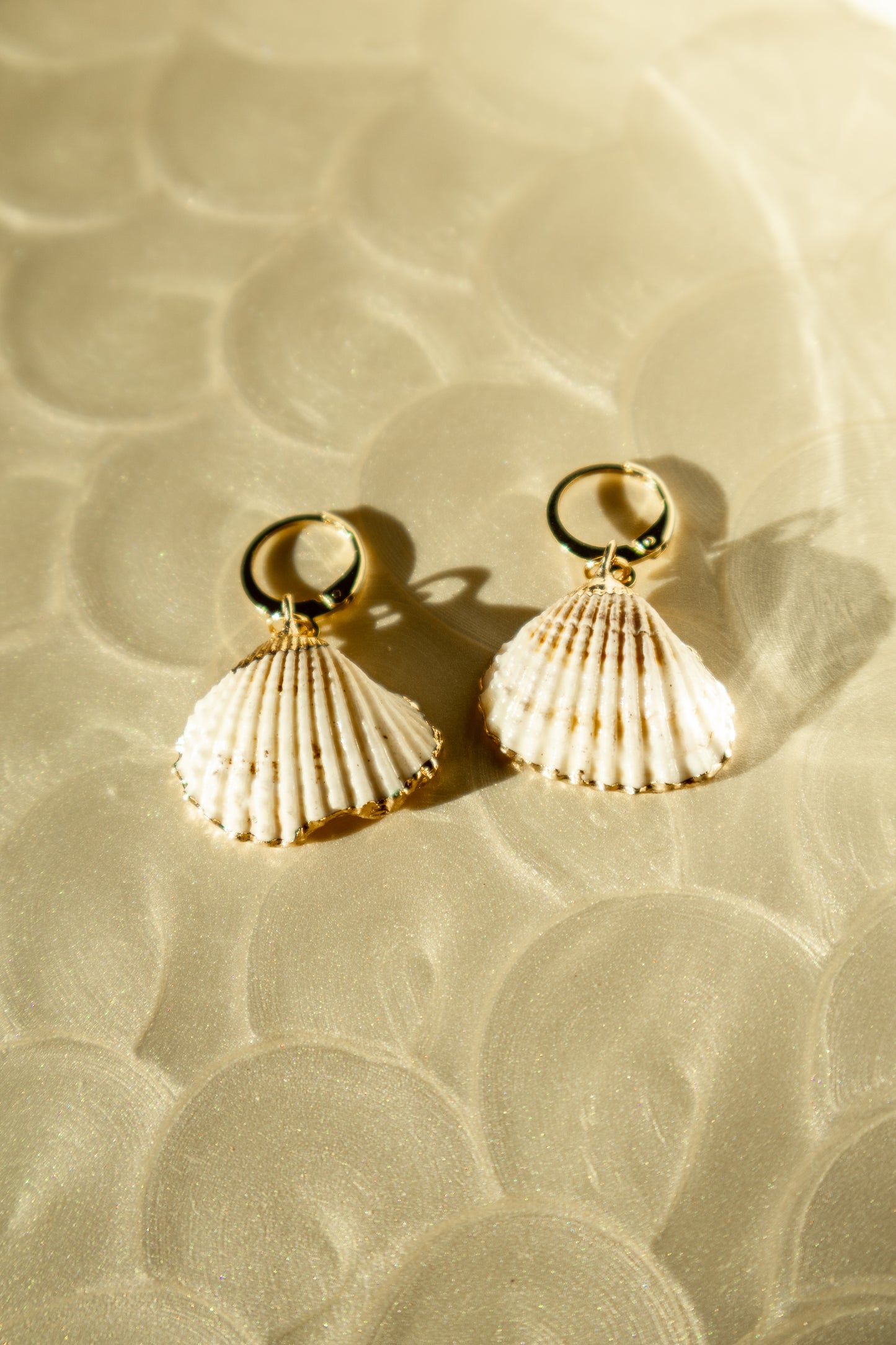 Gold Dipped Natural Shell Huggie Hoop Earrings