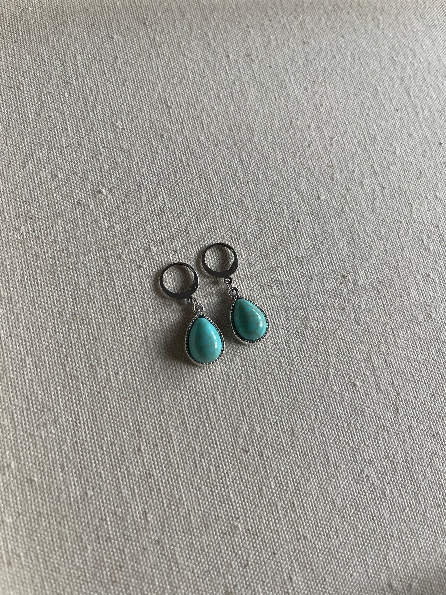 Silver Arizona Turquoise Teardrop Huggie Hoop Earrings