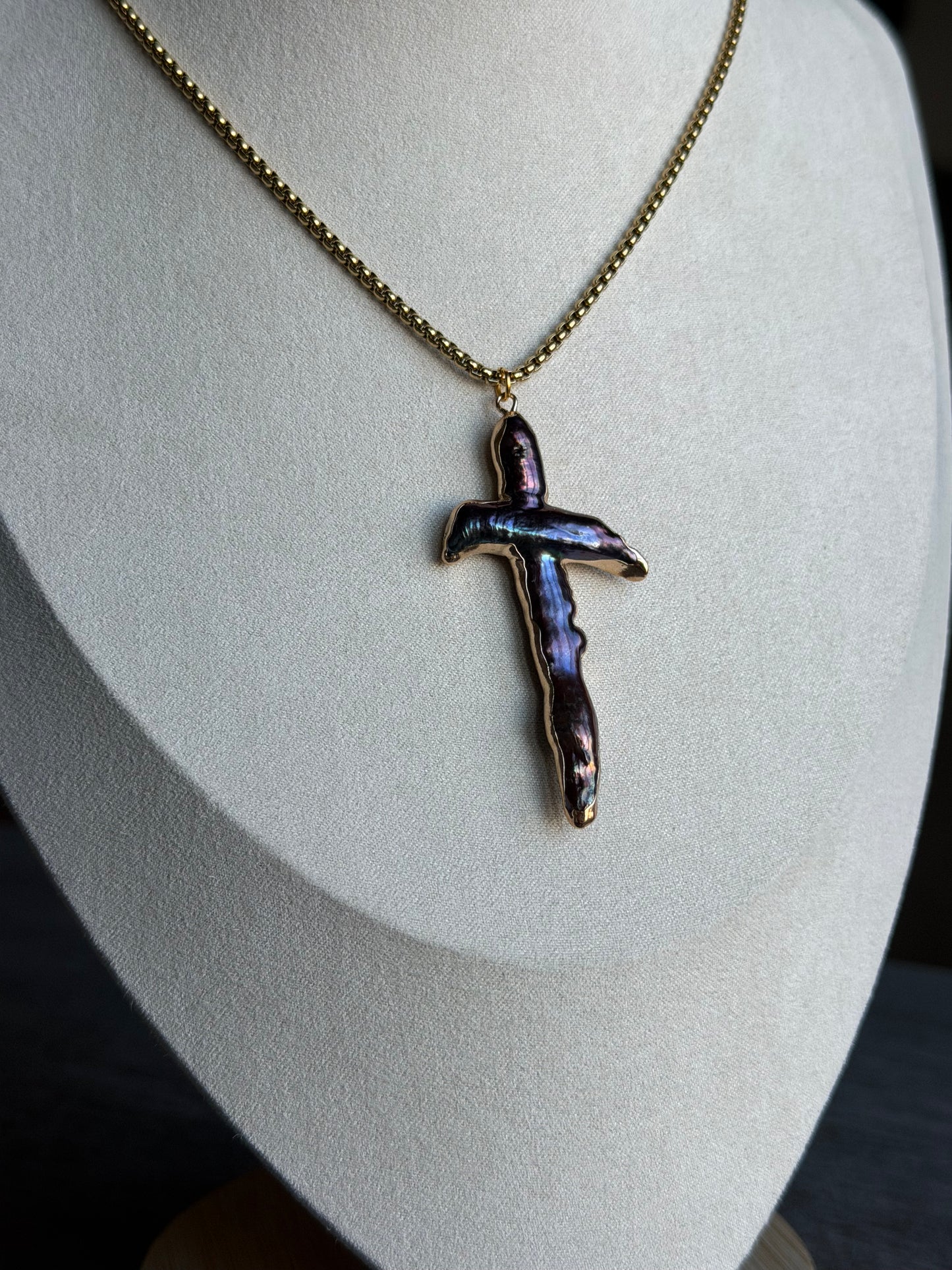 Wild Child Tahitian Blue Pearl Cross Necklace