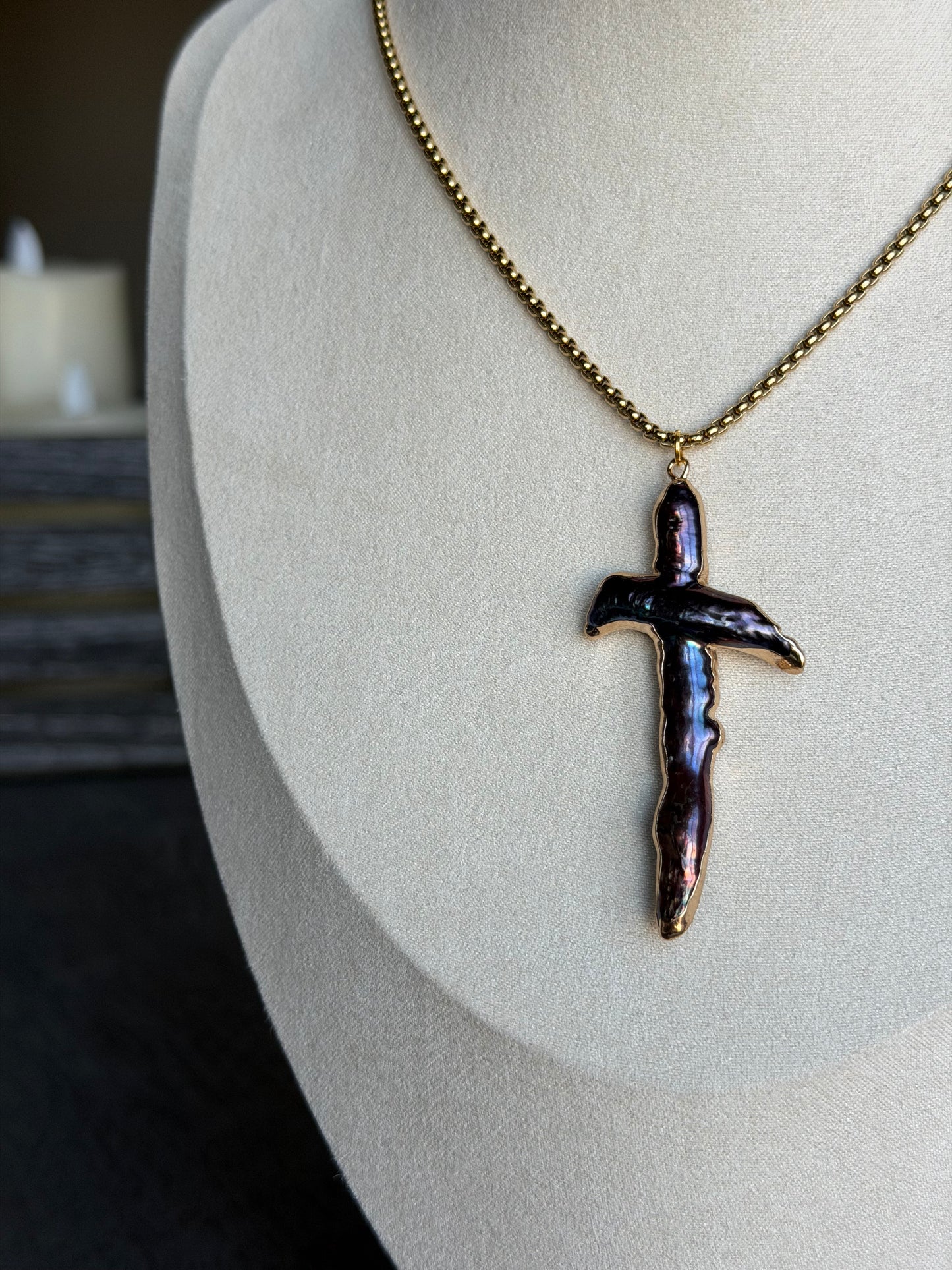 Wild Child Tahitian Blue Pearl Cross Necklace