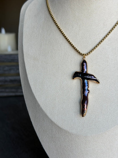 Wild Child Tahitian Blue Pearl Cross Necklace