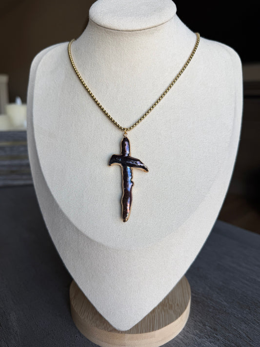 Wild Child Tahitian Blue Pearl Cross Necklace