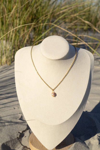 Single Drop Champagne Pink Pearl Necklace