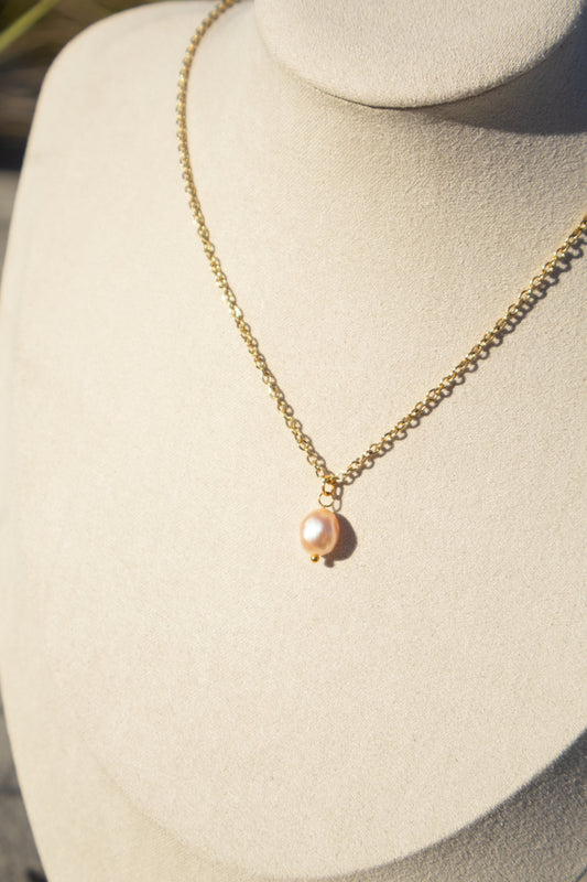 Single Drop Champagne Pink Pearl Necklace