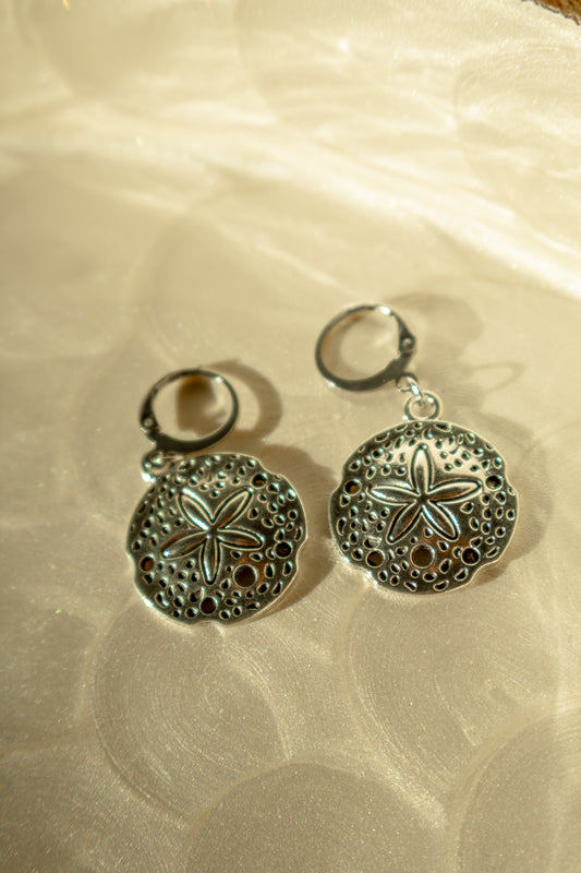 Silver Sand Dollar Huggie Hoop Earrings