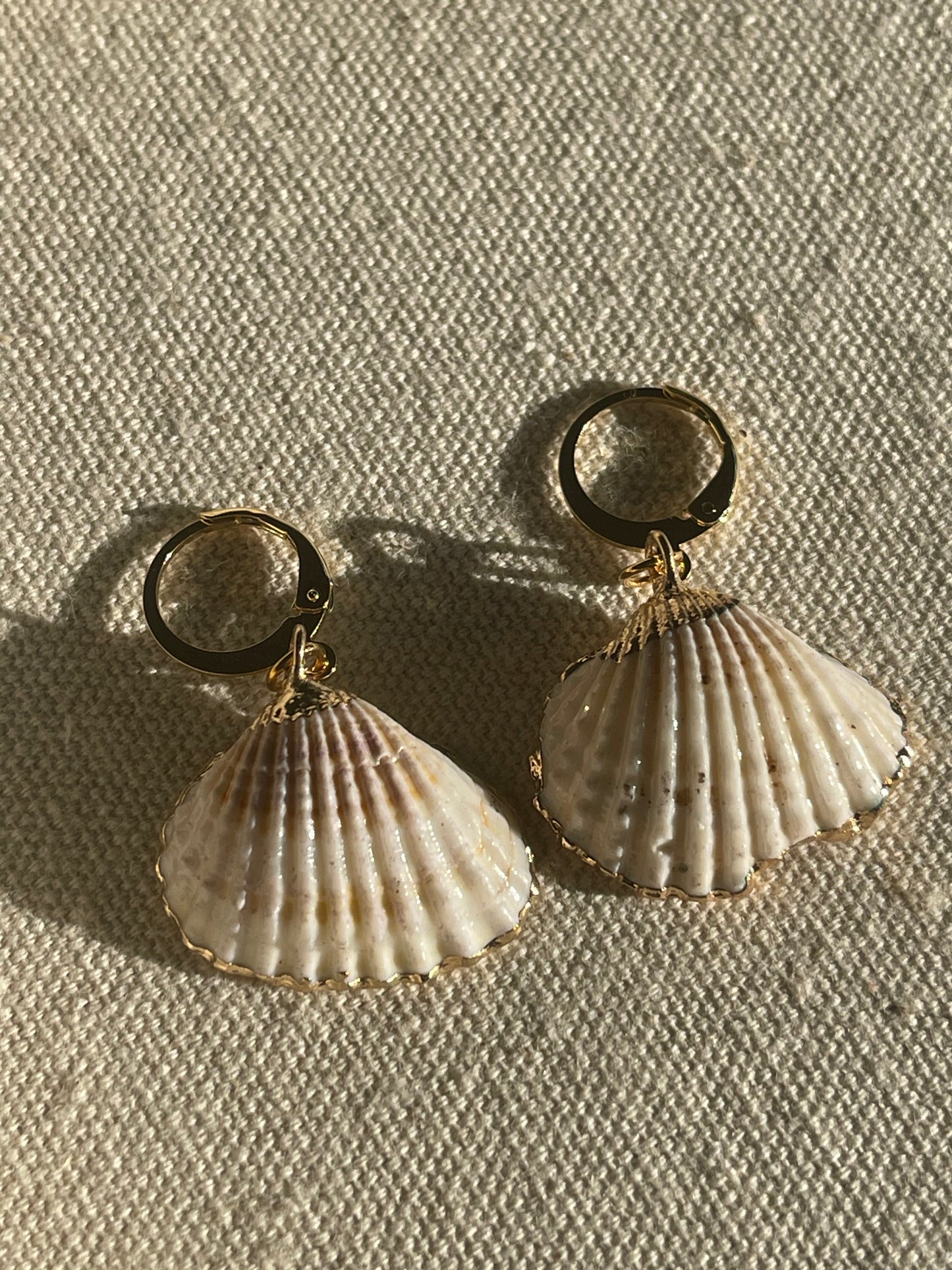 Gold Dipped Natural Shell Huggie Hoop Earrings