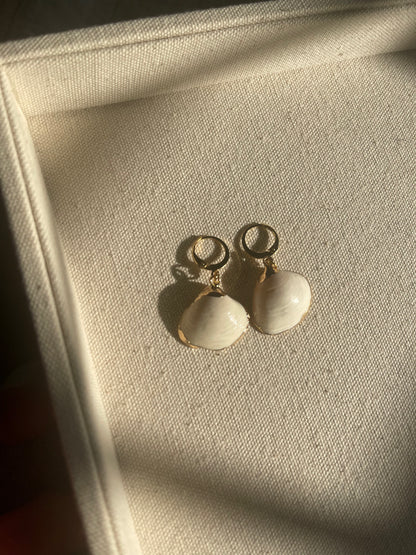 Gold Dipped Smooth Shell Huggie Hoop Earrings