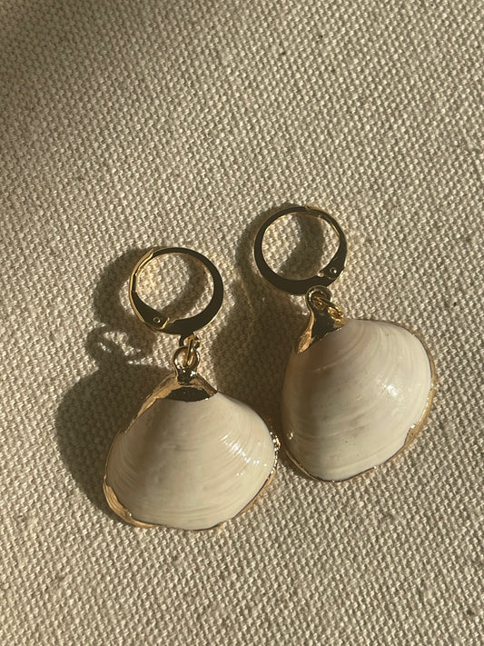 Gold Dipped Smooth Shell Huggie Hoop Earrings