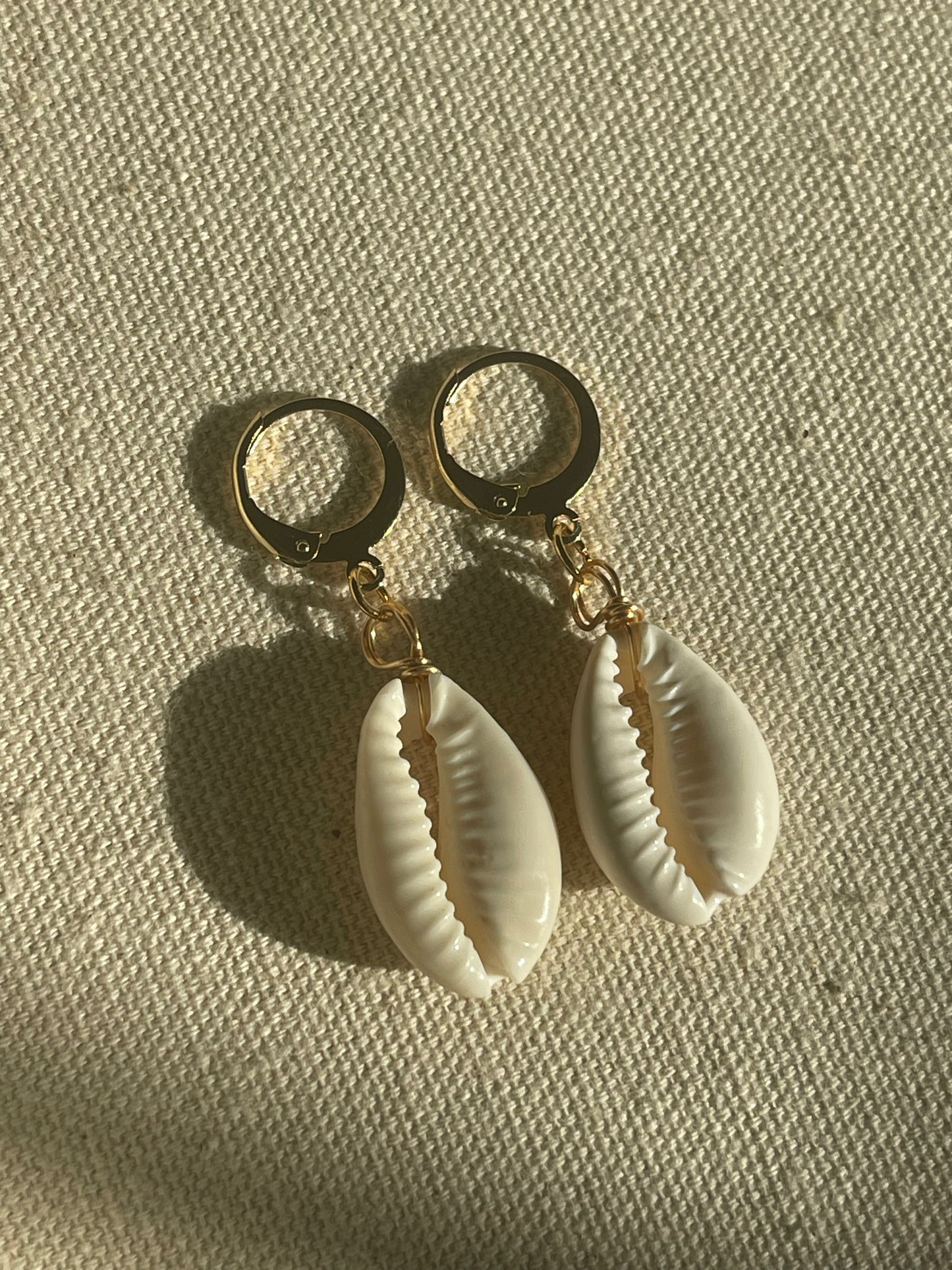 Gold Natural Cowrie Shell Huggie Hoop Earrings
