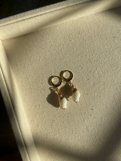 Gold Dipped Natural Cone Shell Huggie Hoop Earrings