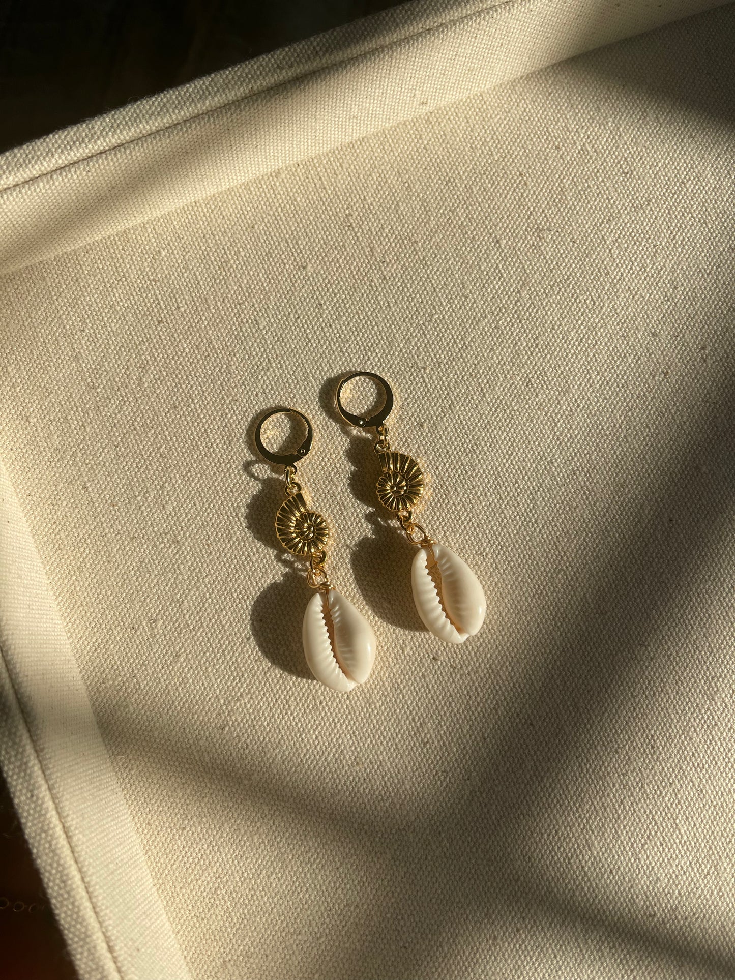 Tiered Nautilus Cowrie Shell Huggie Hoop Earrings