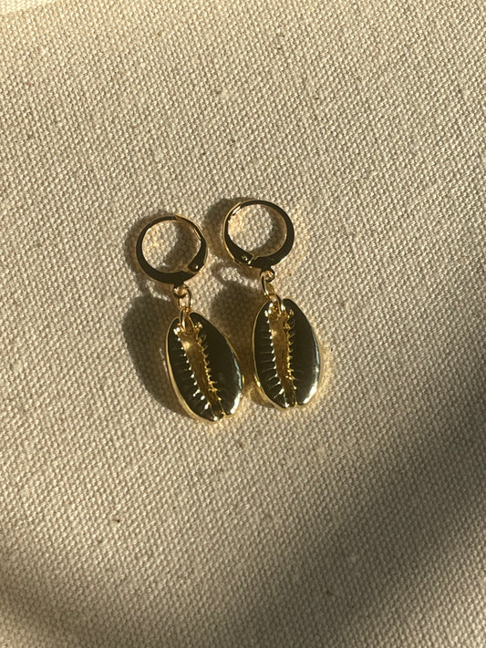 Gold Cowrie Shell Huggie Hoop Earrings