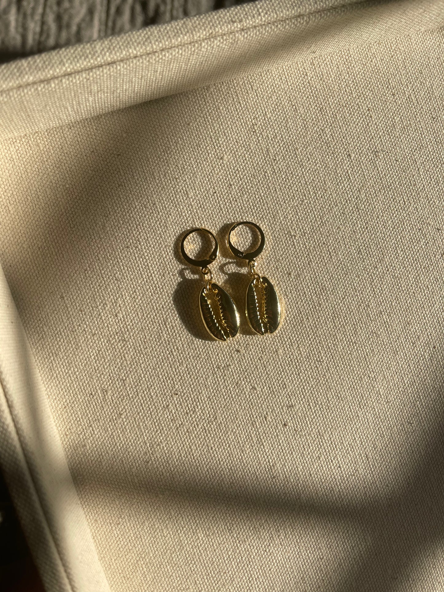 Gold Cowrie Shell Huggie Hoop Earrings