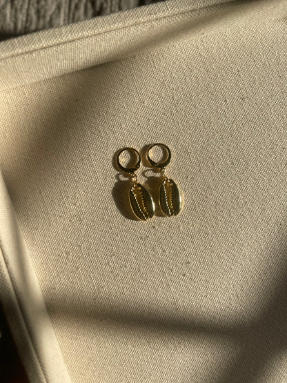Gold Cowrie Shell Huggie Hoop Earrings