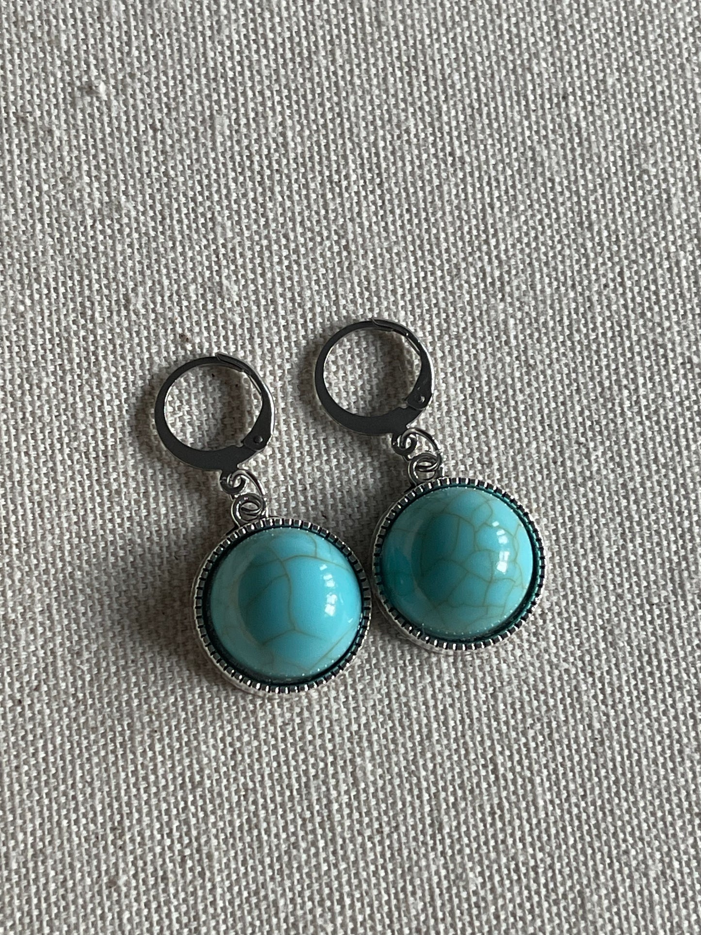 Silver Arizona Turquoise Circle Huggie Hoop Earrings