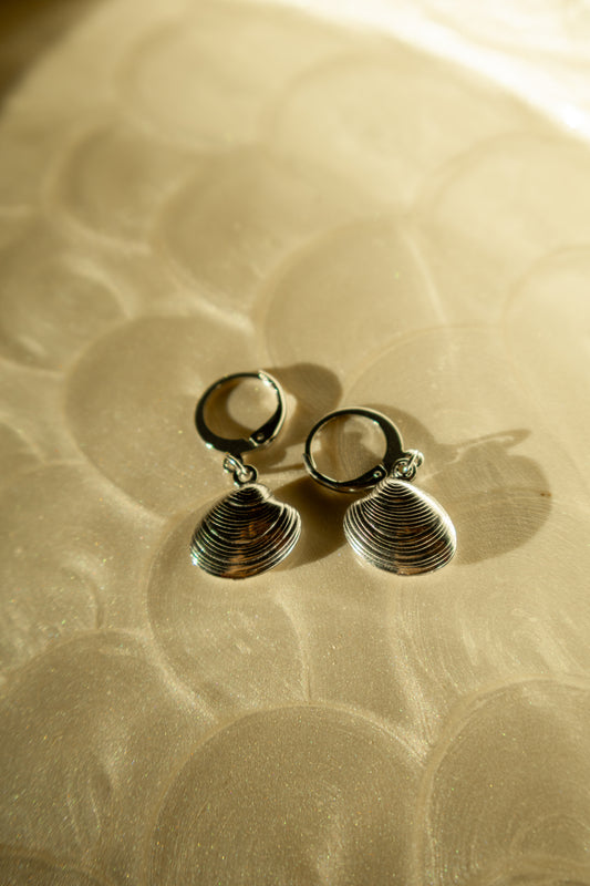 Silver Manila Clam Shell Huggie Hoop Earrings