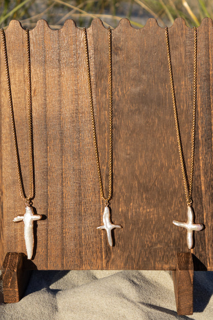 Wild Child Pearl Cross Necklace