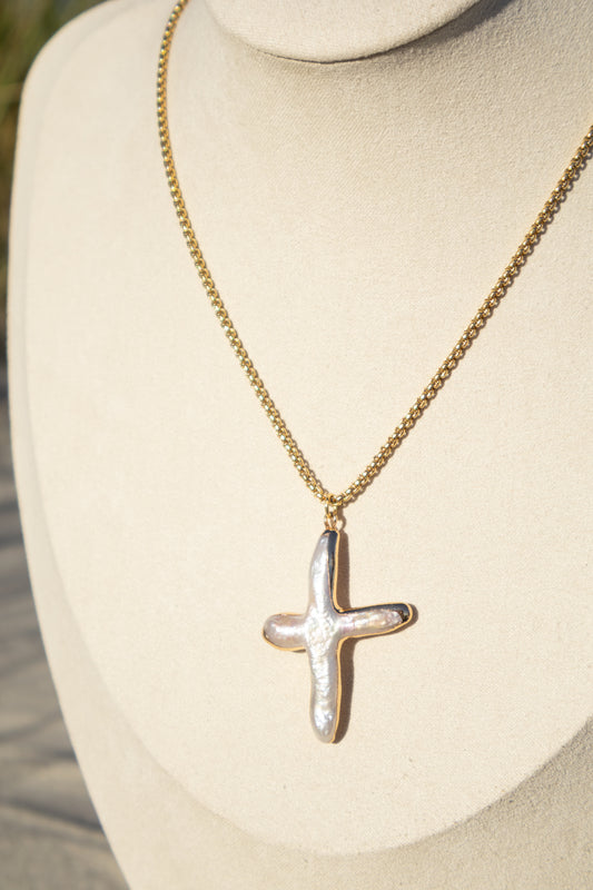 Wild Child Pearl Cross Necklace